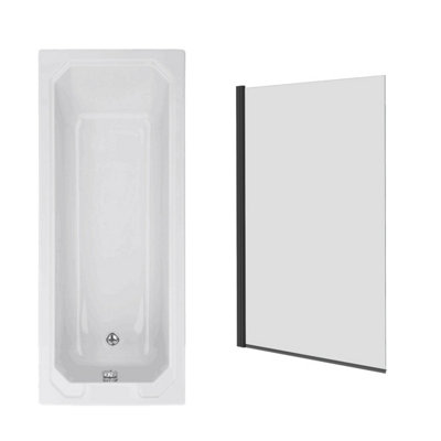 Sundaze 1700 X 700mm Traditional Rectangular Shower Bath With Pivot Glass Screen Black from B&Q