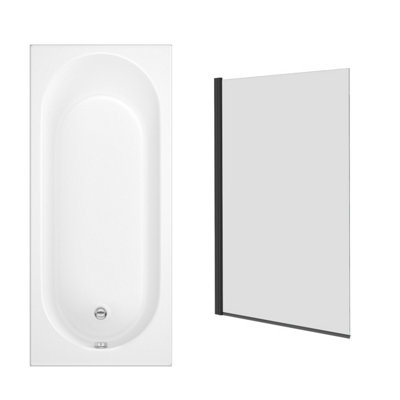 Sundaze 1500 X 700mm Rectangular Shower Bath With Pivot Glass Screen Black
