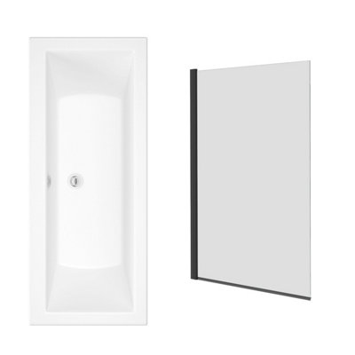 Sundaze 1700 X 750mm Rectangular Shower Bath Tub Double Ended With Pivot Glass Screen Black from B&Q