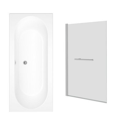 Sundaze 1700 X 700mm Rectangular Shower Bath Double Ended With Pivot Glass Screen Towel Rail Chrome
