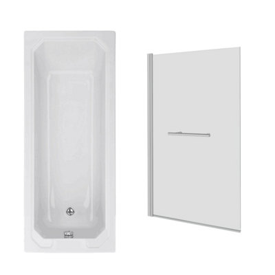 Sundaze 1700 X 700mm Traditional Rectangular Shower Bath With Pivot Glass Screen Towel Rail Chrome from B&Q