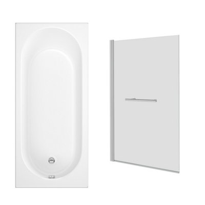 Sundaze 1500 X 700mm Rectangular Shower Bath With Pivot Glass Screen Towel Rail Chrome