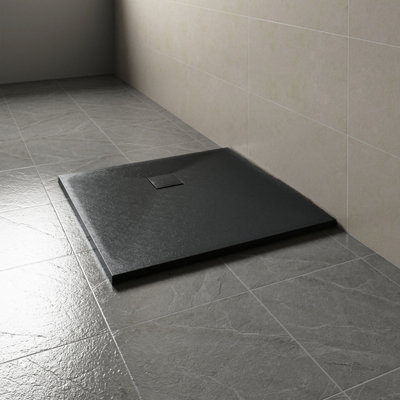 B&Q -  900 X 900mm Smc Black Square Slate Effect Bathroom Shower Tray
