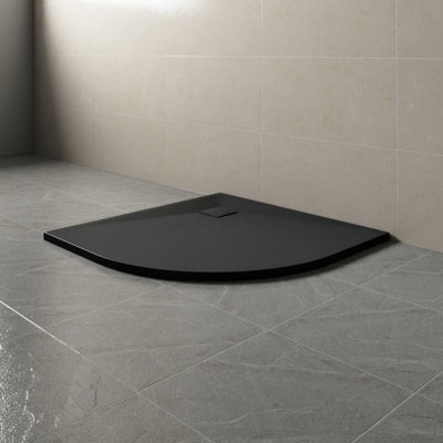 B&Q -  800 X 800mm Smc Black Quadrant Slate Effect Bathroom Shower Tray