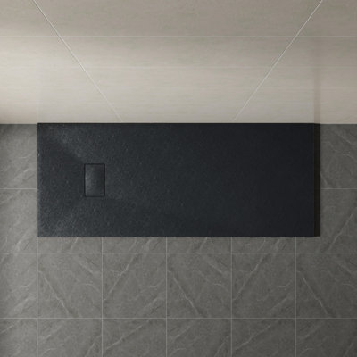 B&Q -  1700 X 700mm Smc Black Rectangle Slate Effect Bathroom Shower Tray