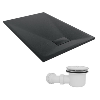 B&Q -  1200 X 800mm Smc Black Rectangle Slate Effect Shower Tray With Fluidmaster 90mm Fast Flow Waste