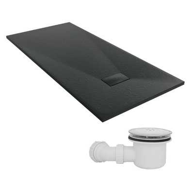 Sundaze 1700 X 800mm Smc Black Rectangle Slate Effect Shower Tray With Fluidmaster 90mm Fast Flow Waste from B&Q