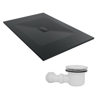 Sundaze 1500 X 1000mm Smc Black Rectangle Slate Effect Shower Tray With Fluidmaster 90mm Fast Flow Waste from B&Q