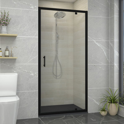 Sundaze Matt Black Pivot Door Shower Enclosure (W)1000mm With Black 1000X700mm Shower Tray