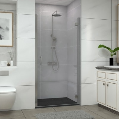 B&Q -  Chrome Hinged Shower Enclosure Door (W)800mm With Black 1000X800mm Shower Tray