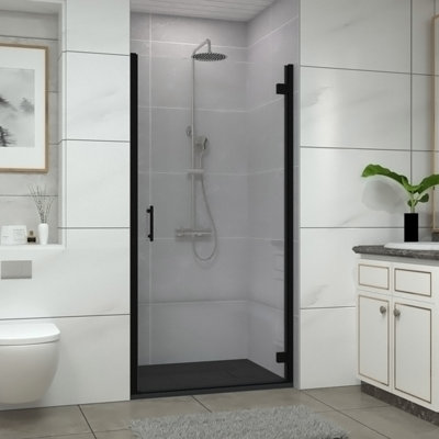 Sundaze Matt Black Hinged Door Shower Enclosure (W)1000mm With Black 1000X700mm Shower Tray