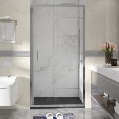 Sundaze Chrome Sliding Door Shower Enclosure (W)1000mm With Black 1000X700mm Shower Tray