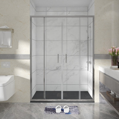 B&Q -  Chrome Shower Enclosure Double Sliding Door (W)1400mm With Black 1400X900mm Shower Tray