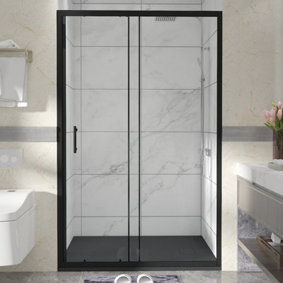 Sundaze Matt Black Shower Enclosure Sliding Door (W)1200mm With Black 1200X900mm Shower Tray