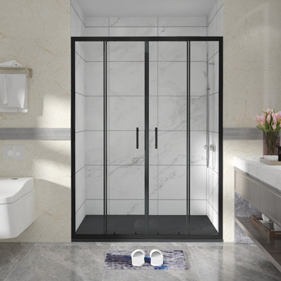 B&Q -  Matt Black Shower Enclosure Double Sliding Door (W)1400mm With Black 1400X900mm Shower Tray