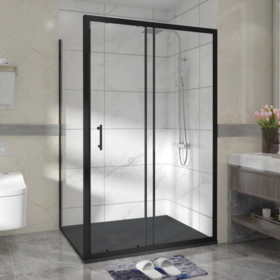 Sundaze Matt Black Shower Enclosure Cubicle 1200mm Sliding Door With 900mm Side Panel And Black Smc Shower Tray