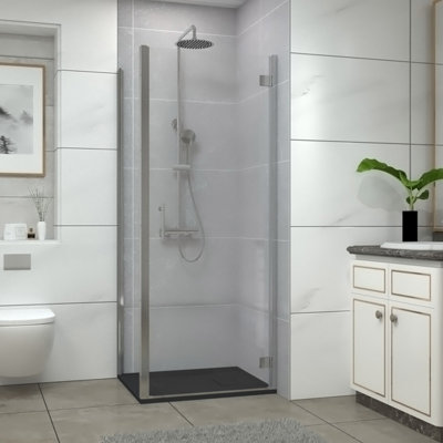 Sundaze Chrome Shower Enclosure Cubicle 700mm Hinged Door With 900mm Side Panel And Black Smc Shower Tray