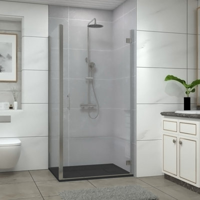 Sundaze Chrome Shower Enclosure Cubicle 900mm Hinged Door With 700mm Side Panel And Black Smc Shower Tray