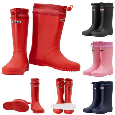 Zorax Kids Waterproof Rain Boots Wellington Adjustable Toggle Drawstring Red (Eu 30 / 12 Uk Child)