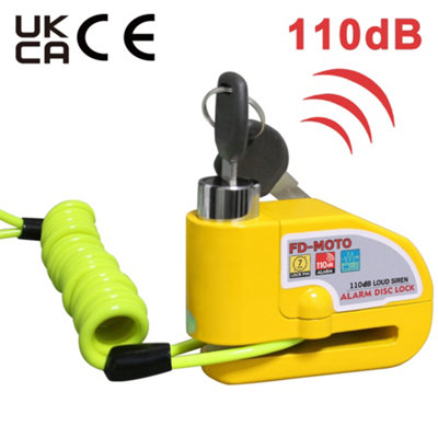 Fd-Moto Ukca & Ce Approved Motorcycle Brake Alarm Disc Lock Motorbike 7mm Yellow from B&Q