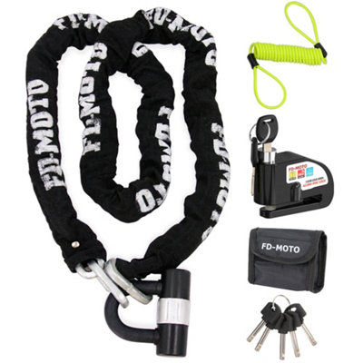 Fd-Moto 1.8M X 10mm Motorcycle Chain Lock And Black Brake Alarm Disc Lock Motorbike Reminder from B&Q