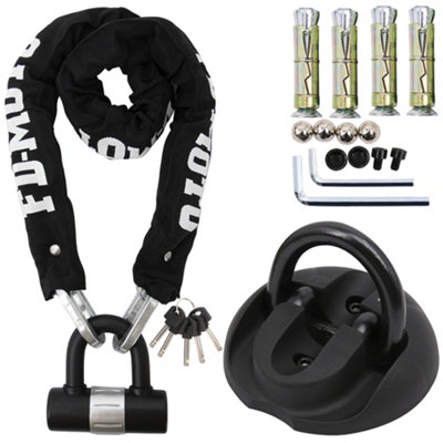 Fd-Moto 1.8M X 10mm Motorcycle Chian Lock Padlock And Hardened Steel Ground Wall Chain Anchor Black from B&Q