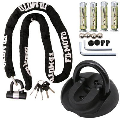 Fd-Moto 2.0M X 10mm Motorcycle Chian Lock Padlock And Hardened Steel Ground Wall Chain Anchor Black from B&Q