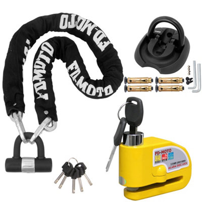 Fd-Moto 1.2M X 10mm Motorcycle Chian Lock Padlock And Alarm Brake Disc Lock Yellow And Black Ground Anchor Security from B&Q
