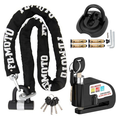Fd-Moto 1.2M X 10mm Motorcycle Chian Lock Padlock And Alarm Brake Disc Lock Black And Black Ground Anchor Security from B&Q