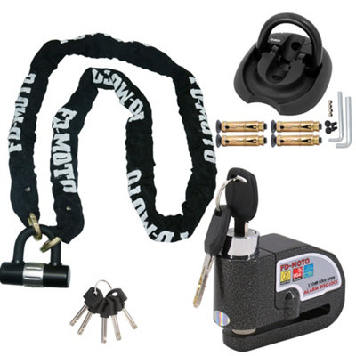 Fd-Moto 1.8M X 10mm Motorcycle Chian Lock Padlock And Alarm Brake Disc Lock Black And Black Ground Anchor Security from B&Q