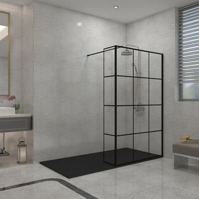 Sundaze Black Grid Walk In Shower Enclosure Wet Room Glass 1000mm & 215mm Return Panel With 1500X1000mm Smc Black Shower Tray from B&Q