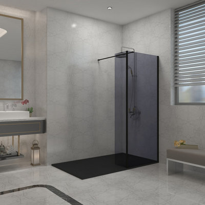 Sundaze Black Walk In Shower Enclosure Wet Room Grey Glass 900mm & 300mm Return Panel With 1500X1000mm Black Smc Shower Tray from B&Q
