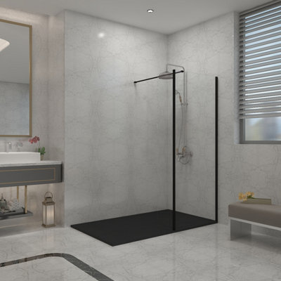 Sundaze Black Walk In Shower Enclosure Wet Room Glass 800mm & 300mm Return Panel With 1500X1000mm Black Smc Shower Tray from B&Q