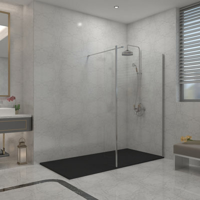Sundaze Chrome Walk In Shower Enclosure Wet Room Glass 1200mm & 215mm Return Panel With 1500X1000mm Smc Black Shower Tray from B&Q