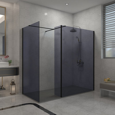 Sundaze Walk In Wet Room Shower Enclosure Grey Glass 1000mm & 800mm & 300mm Flipper Panel With 1600X800mm Anthracite Shower Tray from B&Q