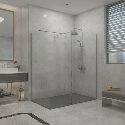 Sundaze Chrome Walk In Wet Room Shower Enclosure 900mm & 760mm & 215mm Flipper Panel With 1700X800mm Anthracite Shower Tray from B&Q