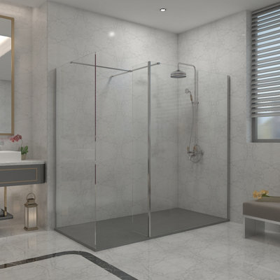 Sundaze Chrome Walk In Wet Room Shower Enclosure 1000mm & 760mm & 215mm Flipper Panel With 1800X800mm Anthracite Shower Tray from B&Q