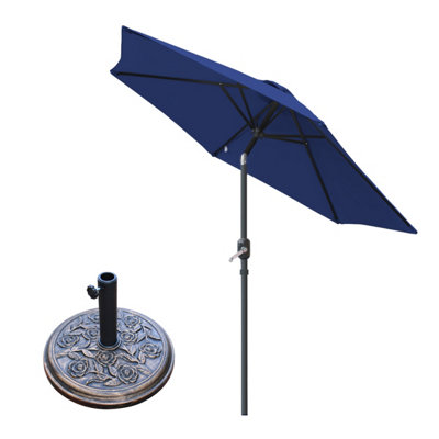 Sundaze Parasol 2.5M Blue With Hand Crank Tilt Function Garden Umbrella & Base
