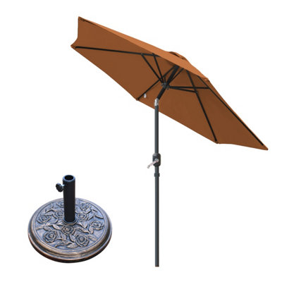 Sundaze Parasol 2.5M Coffee With Hand Crank Tilt Function Garden Umbrella & Base from B&Q