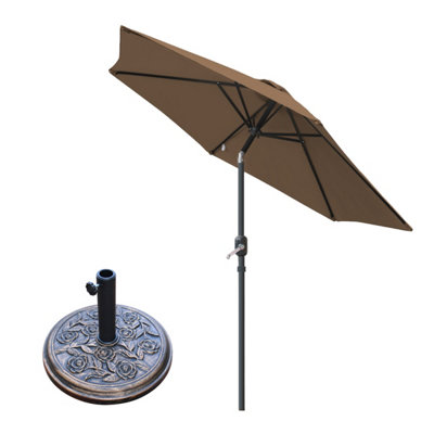 Sundaze Parasol 2.5M Taupe With Hand Crank Tilt Function Garden Umbrella & Base