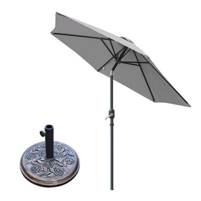 Sundaze Parasol 2.5M Grey With Hand Crank Tilt Function Garden Umbrella & Base
