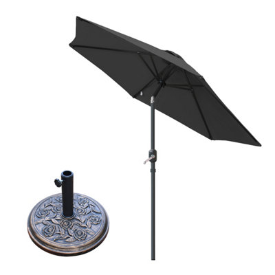 Sundaze Parasol 2.5M Black With Hand Crank Tilt Function Garden Umbrella & Base