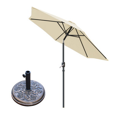 Sundaze Parasol 2.5M Cream With Hand Crank Tilt Function Garden Umbrella & Base