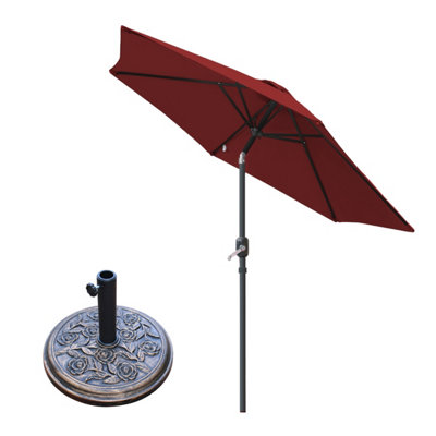 Sundaze Parasol 2.5M Wine Red With Hand Crank Tilt Function Garden Umbrella & Base from B&Q