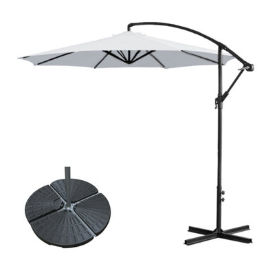 B&Q -  3M Grey Garden Cantilever Banana Parasol Umbrella Crank Hanging Patio With Base Weights