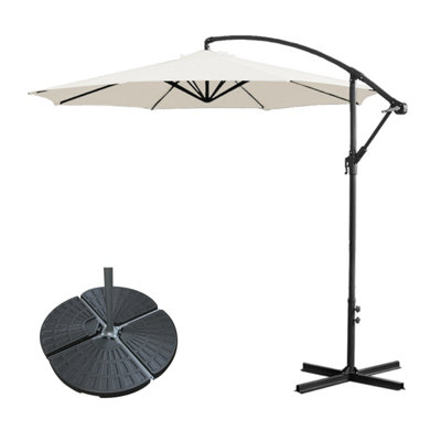 B&Q -  3M Cream Garden Cantilever Banana Parasol Umbrella Crank Hanging Patio With Base Weights