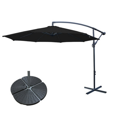 B&Q -  3M Black Garden Cantilever Banana Parasol Umbrella Crank Hanging Patio With Base Weights