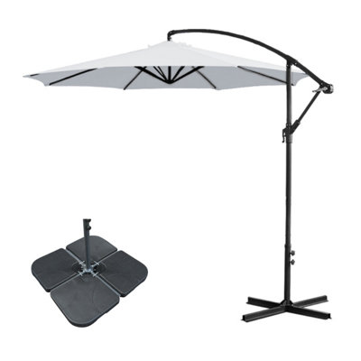 B&Q -  3M Grey Banana Parasol Cantilever Hanging Parasol Umbrella With Crank FunctionBase Weights