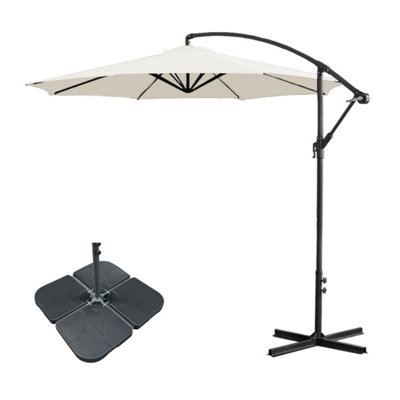 B&Q -  3M Cream Banana Parasol Cantilever Hanging Parasol Umbrella With Crank FunctionBase Weights