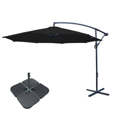 B&Q -  3M Black Banana Parasol Cantilever Hanging Parasol Umbrella With Crank FunctionBase Weights